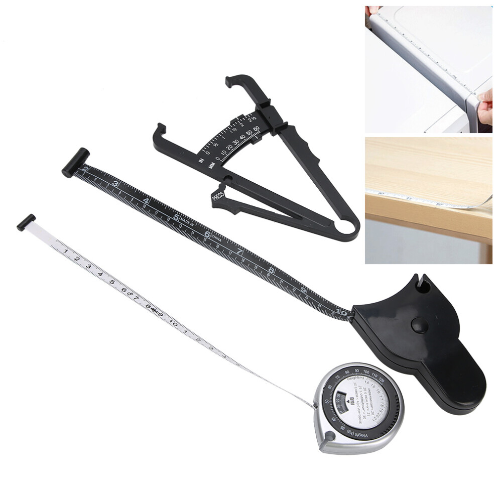 Retractable Body Fat Tester & Waist Measuring Tape BMI Caliper for Slimming