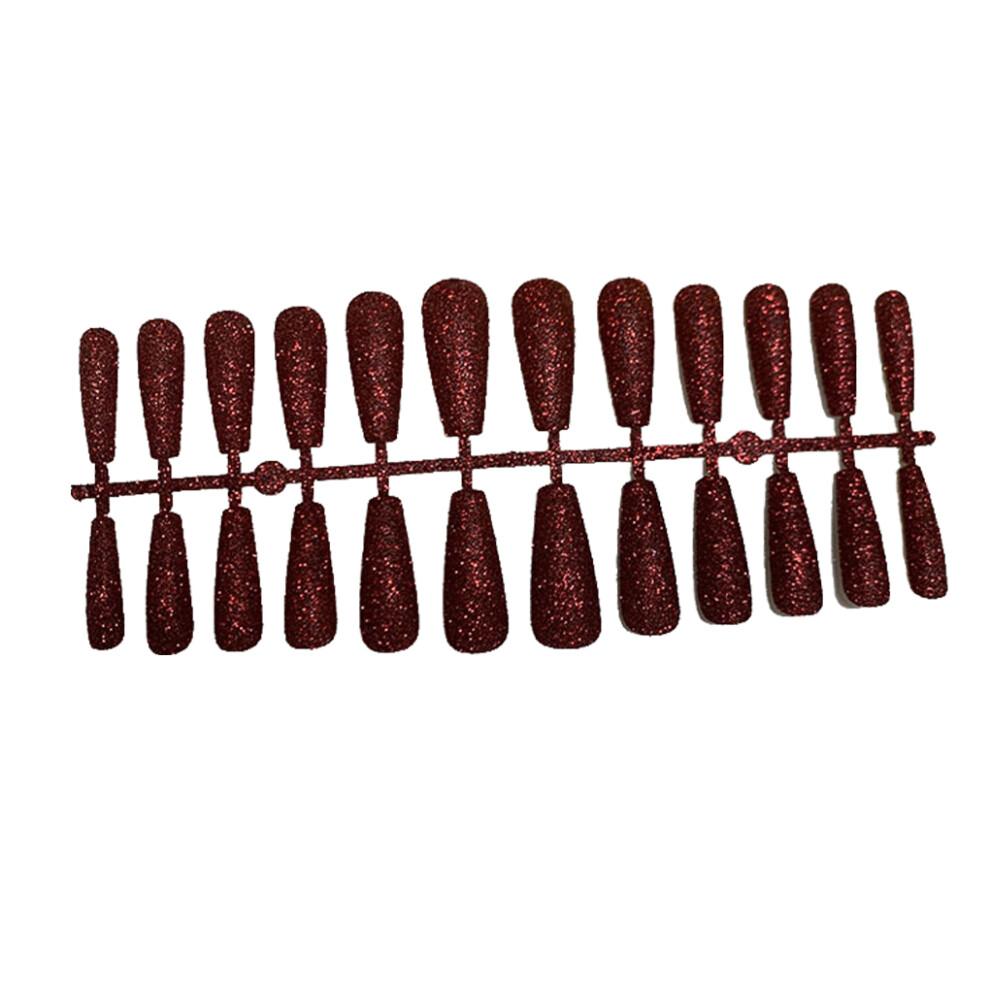 Dark/Red ( Red) 24 Pieces False Nails Shimmering Powder Artificial Nail Tips Diy