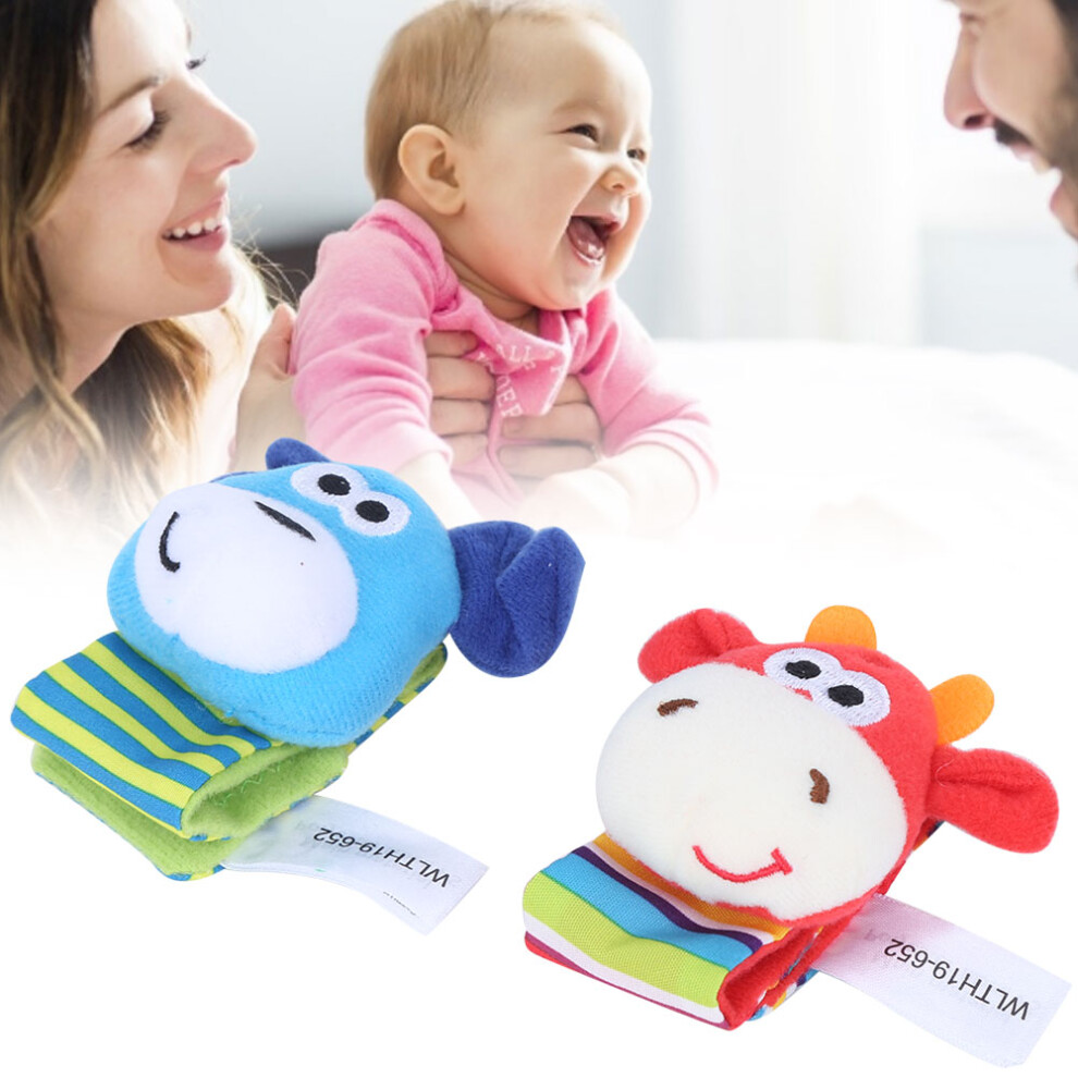 Baby Plush Cartoon Animal Wrist Rattle Pair - Sound & Soft