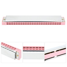 C Key Harmonica 24-Hole Stainless Steel Cover Pink 23.5cm