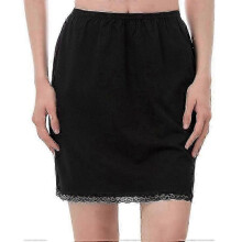 (Black) Elastic Waist Lace Underskirt Half Slip Petticoat Women One-size