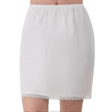 (White) Elastic Waist Lace Underskirt Half Slip Petticoat Women One-size