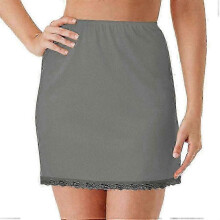 (Grey) Elastic Waist Lace Underskirt Half Slip Petticoat Women One-size