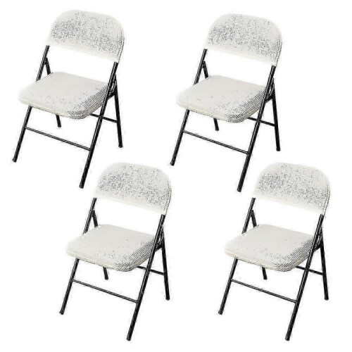 (white) 4 Pcs Folding Chair Split Seat Cover For Party Wedding Home