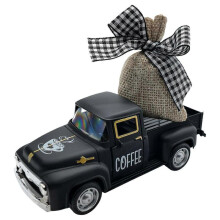 (Black) Mini Metal Truck with Removable Burlap Bag Coffee Station Decors for Tiered Trays and Farmhouses Table Centerpieces White
