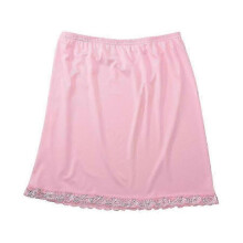 (Pink) Elastic Waist Lace Underskirt Half Slip Petticoat Women One-size