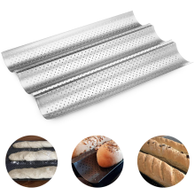 Französische Baguette-Backform, doppelt beschichteter Kohlenstoffstahl, antihaftbeschichtet, perforiert für eine knusprige Kruste, leicht zu