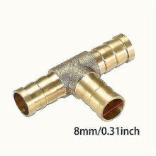 (8mm(0.31in) 3pcs Brass Barb Tee Fittings 1/4" 5/16" 3/8" 1/2" T-Shaped 3 Ways Hose Pipe Fitting 6/8/10/12mm Pagoda Connector For Water/Fuel/Air