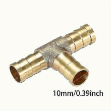 (10mm(0.39in) 3pcs Brass Barb Tee Fittings 1/4" 5/16" 3/8" 1/2" T-Shaped 3 Ways Hose Pipe Fitting 6/8/10/12mm Pagoda Connector For Water/Fuel/Air