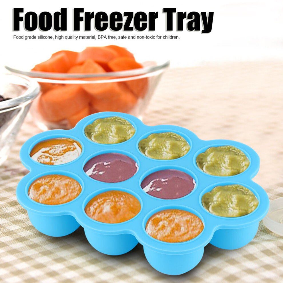 Silicone Food Freezer Tray 10 Holes Reusable With Lid For Baby Food Blue