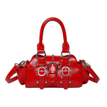 Women Shoulder Bag PU Leather Crossbody Bag Commuting Bag-Red