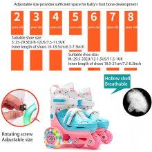 Pattini A Rotelle per Bambini, Pattini a Rotelle di Misura Regolabile con Ruote Illuminate, Pattini in Linea per Principianti con Supporto a Tre