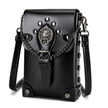 Gothic Leather Crossbody Bag For Women Small Shoulder-Black