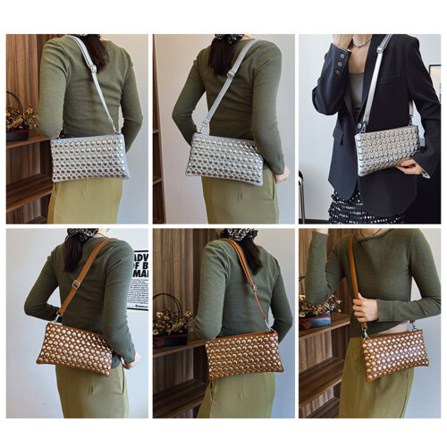 Casual Shoulder Bag Casual Handbag With Dot Studs-Black 2