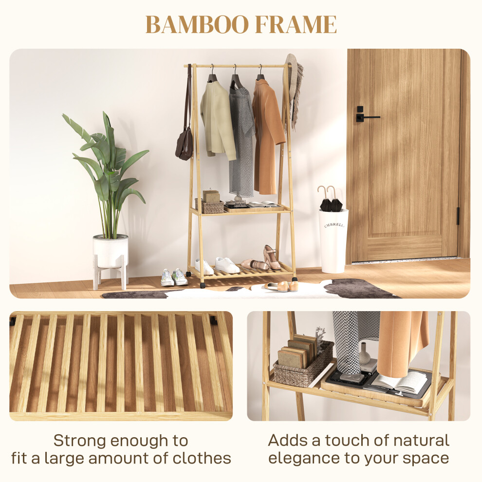 Bamboo Clothes Rack with Shelves and Hooks Natural Finish Durable Eco-Friendly Organiser for Clothing and Accessories-image-OPC-PMZCGVF-NEW