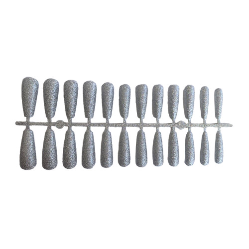 (Silver) 24 Pieces False Nails Artificial Nail Tips Coffin Pattern Fingernail 1