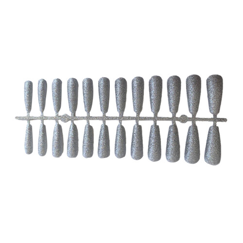 (Silver) 24 Pieces False Nails Artificial Nail Tips Coffin Pattern Fingernail