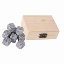 Whisky- und Weinkühlsteine-Set 9 Stück Hält Getränke Kalt Holzbox Sesam-Weiß