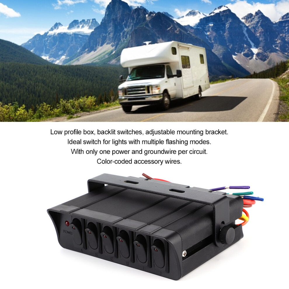 Car Rv Marine Yacht 6-Gang Rocker Switch Box Controller 12-24V Red Light Led 8421361643279