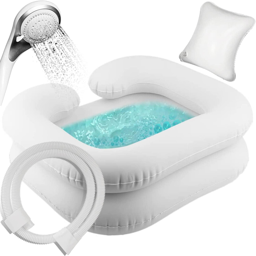 Large Inflatable Hair Wash Basin with Neck Fit Movable Pillow Shampoo Basin for Elderly Disabled Pregnant Injured Bedridden