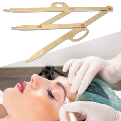 Golden Eyebrow Stencil Template with Ruler & Measure Tool for Microblading
