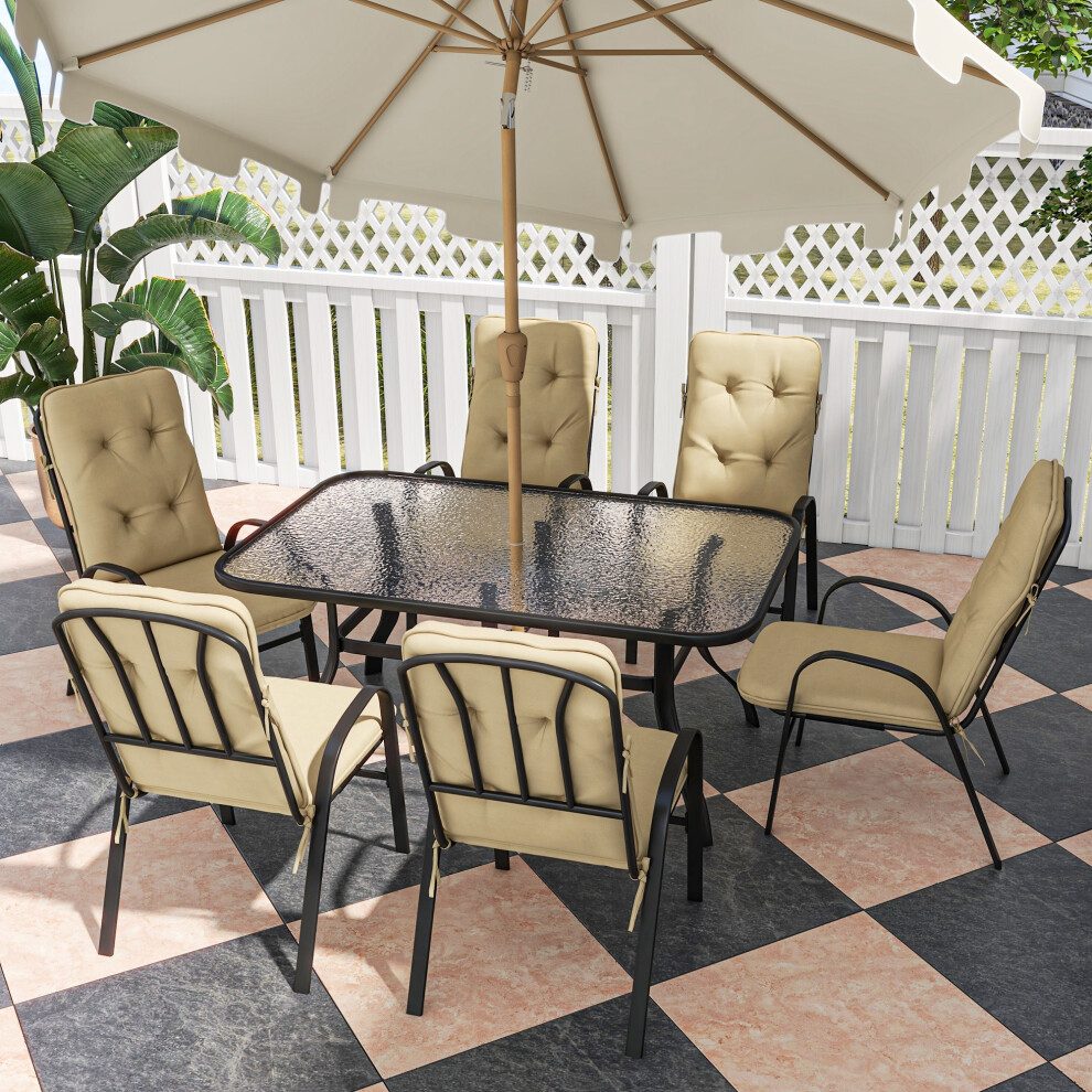 Weatherproof Garden Dining Set Seven-Piece with Cushions in Beige - Metal Construction Comfortable Seating for Garden or Patio-image-OPC-PMZD7SR-NEW