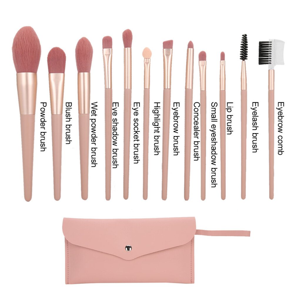 12pcs Soft Artificial Fiber Makeup Brush Set for Face Eyes Lips Cosmetics