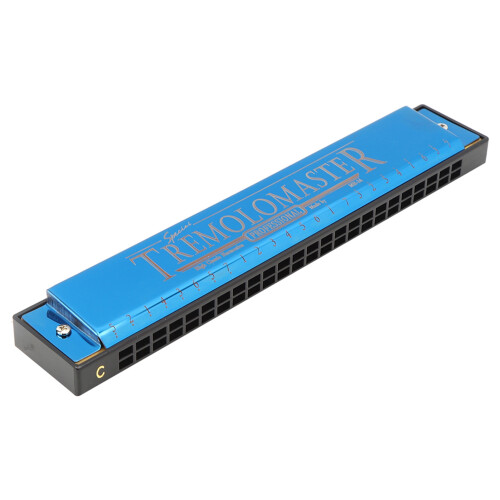 Professional C Key 24-Hole Diatonic Harmonica Blue, Resin Comb