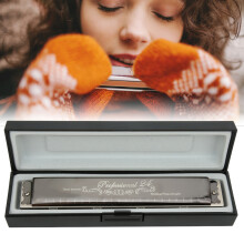 Professional 24-Hole Harmonica G Key, Brass Base 1.2mm, Black