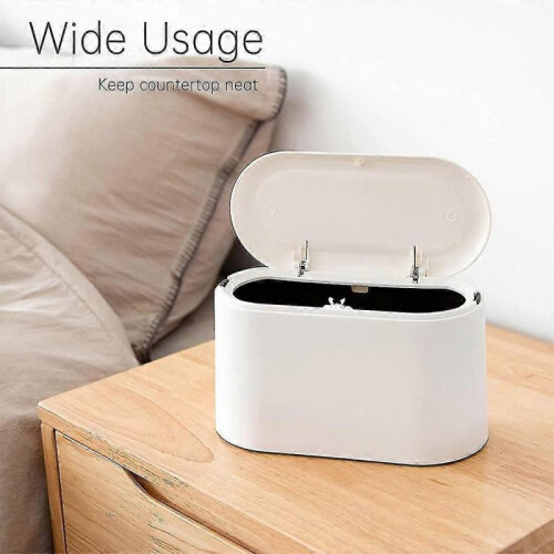 (White) Mini Trash Can With Lid - Removable Small Garbage Can, Tiny Plastic Trash Bin 2