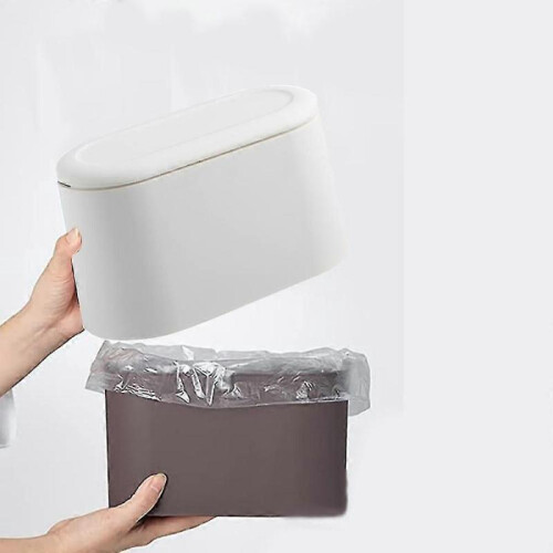 (White) Mini Trash Can With Lid - Removable Small Garbage Can, Tiny Plastic Trash Bin 1