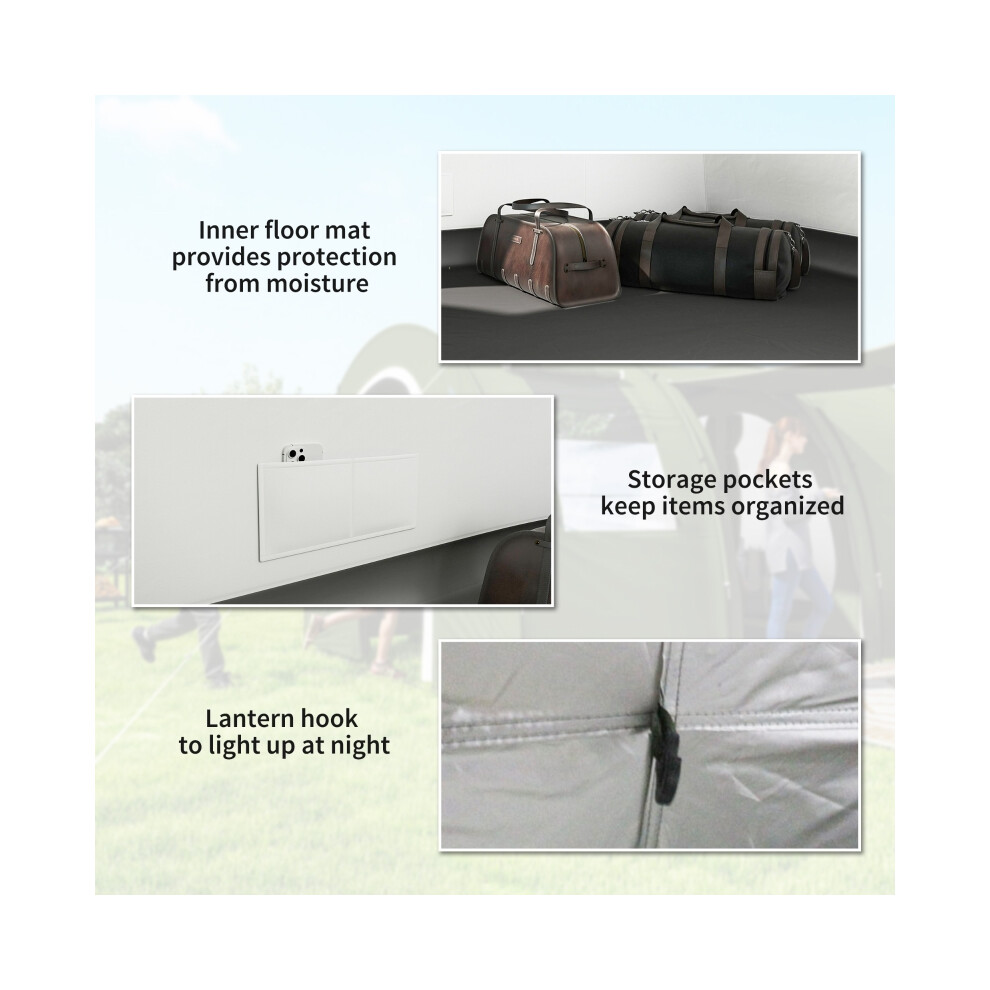 Large Camping Tent 5-6 Man with 2 Room Design Water-Resistant Floor Carry Bag - Green Outdoor Shelter-image-OPC-PMZD9DT-NEW