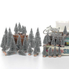 (Light Green) 24x Mini Christmas Tree Fake Pine Tree Mini Sisal Bottle Brush Snow Frost Tree
