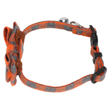 Niedliches kariertes Hundehalsband mit Schleife und Glöckchen in Orange – Weiches Stoff, verstellbar