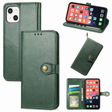 (Green) For iPhone 13 mini Solid Color Leather Buckle Phone Case with Lanyard & Photo Frame & Card Slot & Wallet & Stand Function