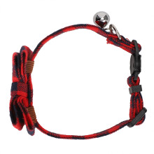 Rotes kariertes Haustier-Schleifenhalsband mit Glöckchen, weicher Stoff, verstellbar