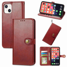 (Red) For iPhone 13 mini Solid Color Leather Buckle Phone Case with Lanyard & Photo Frame & Card Slot & Wallet & Stand Function