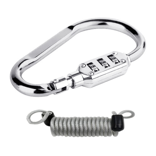 Combination Locks, 3-Digit Heavy Duty Carabiner Clips,-silver