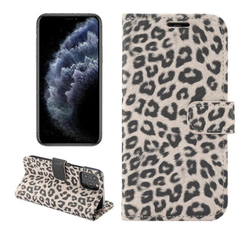 (Brown) For iPhone 13 mini Leopard Pattern Horizontal Flip PC + PU Leather Case with Holder & Card Slots & Wallet