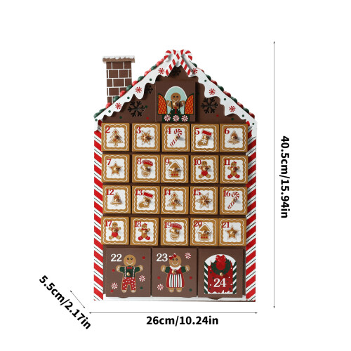 Weihnachtskalender aus Holzhaus mit 24 nummerierten Schubladen 2