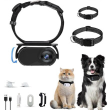 1080P Cat Camera Collar, Cat Dog Collar Camcorder, 360 Rotating HD Wireless Cats Video Records Mini Action Camera Black