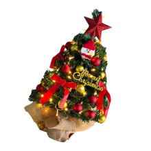 Pack Of 1 Mini Christmas Tree Set With LED Lights-golden red