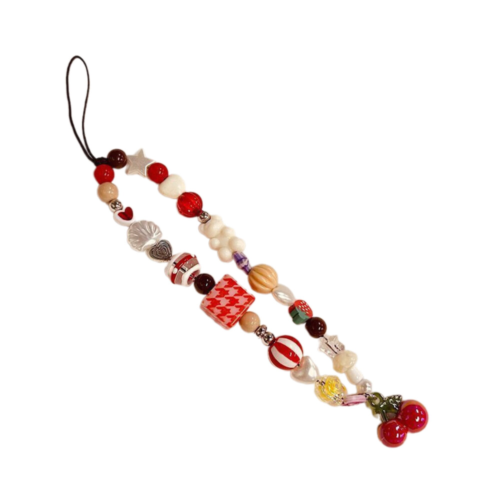 Cute Cherry Heart Pendant Phone Charm For Women Practical Beaded 7751000259792