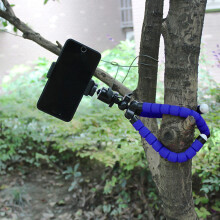 Portable Mini Octopus Tripod Stand with Phone Holder, Adjustable, Black/Blue/Red