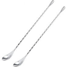 Mixing Spoon For Cocktails, Premium Stainless Steel Bar Utensil With Spiral Pattern, Silver (2 Pieces)
