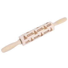 Rolo de massa decorativo para biscoitos, utensílio de confeitaria em madeira com estampa de árvore de Natal gravada, superfície antiaderente e