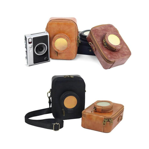 (Black) Protective for Case for Mini EVO Leather Bag Cover with Removable Adjustable Strap 3 Color Camera Bag  brown 1