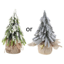(White) Desktop Miniature Snow Pine Tree Mini Christmas Trees with Burlap Base Table Decor Winter Home Decorations White