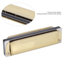 10-Hole Blues Harmonica KS-10BH Stainless Steel Cover, Golden, 100x27x20mm