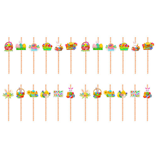 24pcs Easters Themed Biodegradable Paper Drinking Straw Birthday